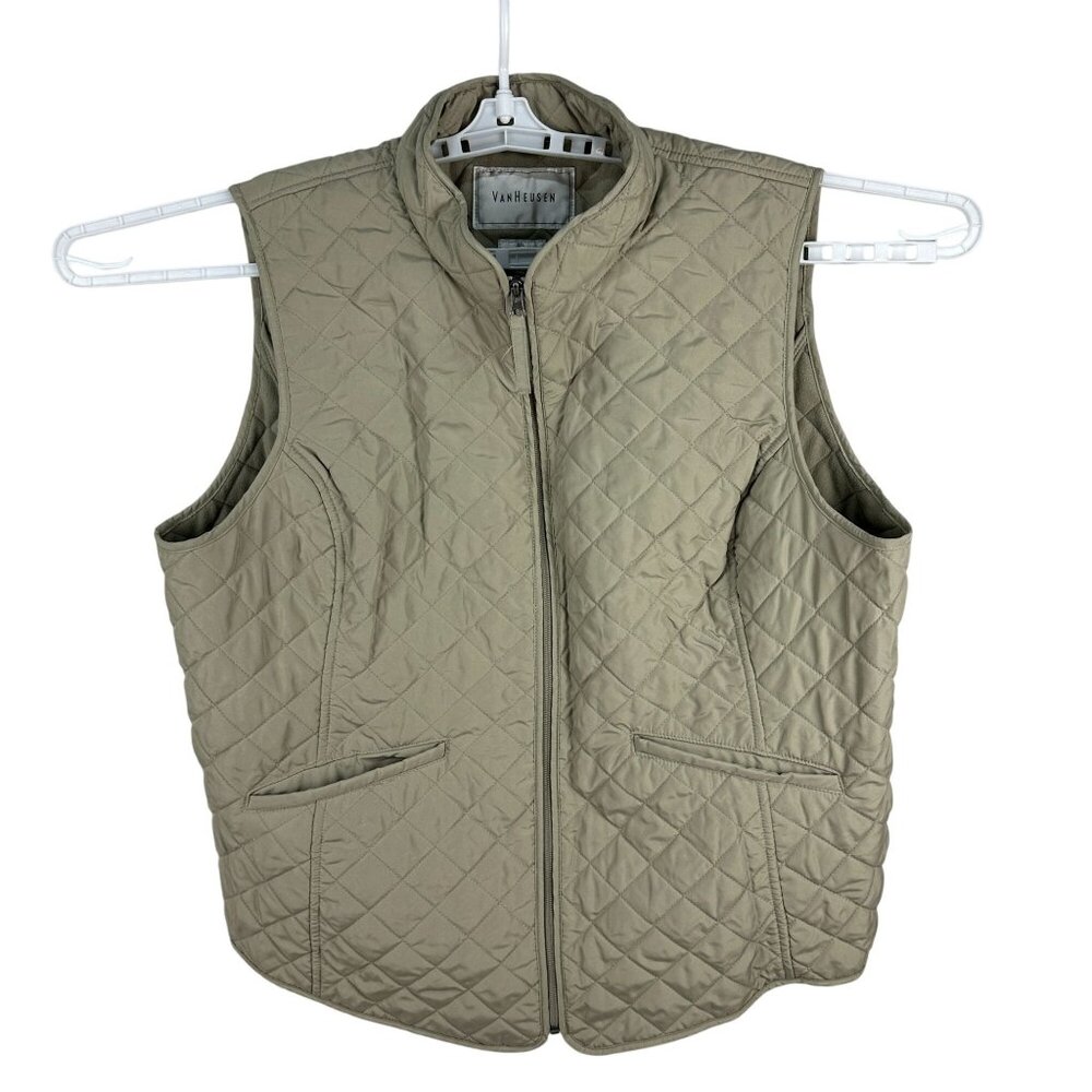 Van Heusen Men’s Quilted Vest XXL Full-Zip Casual Lightweight Olive Polyester